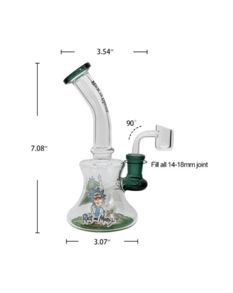 Waxmaid 7.08” Rick & Morty Mini Decal Glass Dab Rig Water Pipe